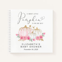 パンプキンピンクフローラベビーガールシャワーゲストブック ノートブック