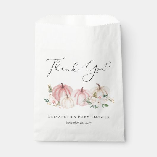 パンプキンピンクフローラベビーガールシャワーサンキュー フェイバーバッグ (正面)