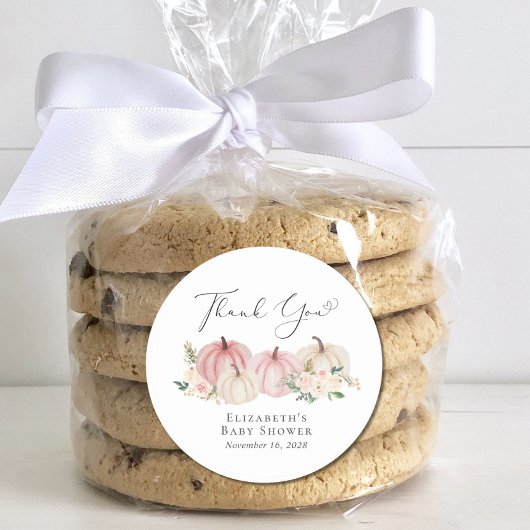 パンプキンピンクフローラベビーガールシャワーサンキュー ラウンドシール