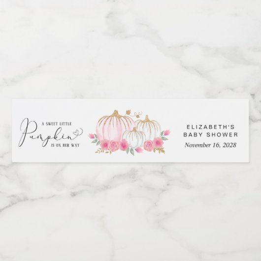 パンプキンピンクフローラベビーガールシャワー ペットボトルラベル (シングルラベル)
