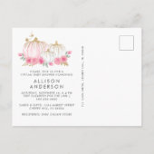 パンプキンピンクフローラベビーガールバーチャルシャワー インビテーションポストカード (裏面)