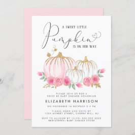 パンプキンピンクフローラベビーガール車でシャワー 招待状
