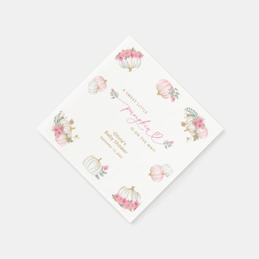 パンプキンピンクフローラベビーシャワーペーパーナプキン スタンダードカクテルナプキン (角)