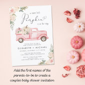パンプキンピンクフローラヴィンテージトラックベビーガールシャワー 招待状