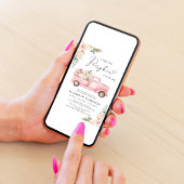 パンプキンピンクフローラヴィンテージトラックベビーガールシャワー 招待状