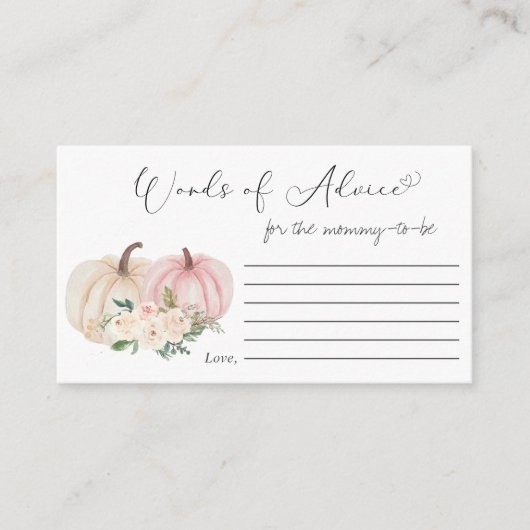 パンプキンピンクフローラ単語のアドバイス赤ちゃんシャワー エンクロージャーカード (正面)