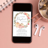 パンプキンピンクフローラ水彩ガールベビー散水 招待状