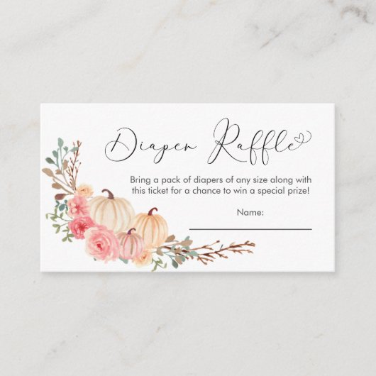 パンプキンピンクフローラ赤ちゃんシャワーおむつラッフル エンクロージャーカード (正面)
