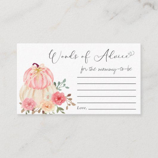 パンプキンピンクフローラ赤ちゃんシャワーアドバイスの言葉 エンクロージャーカード (正面)
