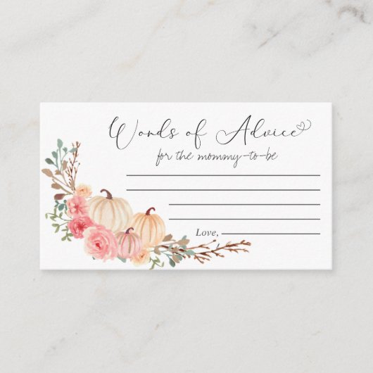 パンプキンピンクフローラ赤ちゃんシャワーアドバイスの言葉 エンクロージャーカード (正面)