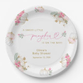 パンプキンピンクフローラ赤ちゃんシャワー ペーパープレート (正面)