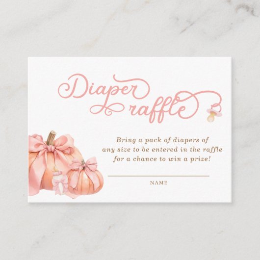 パンプキンピンクボウベイビーシャワーおむつラッフルチケット エンクロージャーカード (正面)