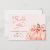 パンプキンピンクボウベビーシャワーサンキューカード サンキューカード (正面)