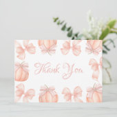 パンプキンピンクボウベビーシャワーサンキューカード サンキューカード (スタンド正面)