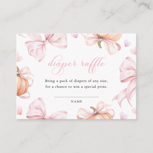 パンプキンピンクボウ赤ちゃんシャワーおむつラッフル エンクロージャーカード (正面)