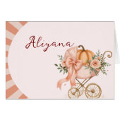 パンプキンピンクボウ赤ちゃんシャワーテーブル名カード (正面横)