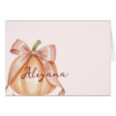 パンプキンピンクボウ赤ちゃんシャワーテーブル名カード (正面横)