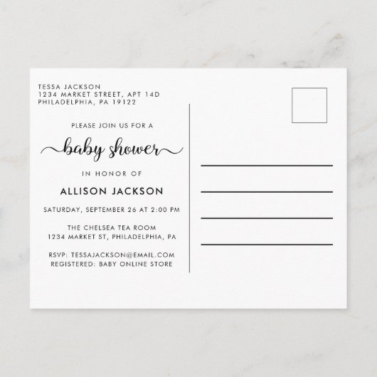 パンプキンピンクミントウォーター色ベビーガールシャワー インビテーションポストカード (裏面)