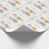 パンプキンピンク金ゴールドパーソナライズされたフローラ1st誕生日 ラッピングペーパー (角)