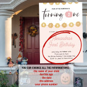 パンプキンピンク金ゴールドフローラハロウィーン1日 招待状