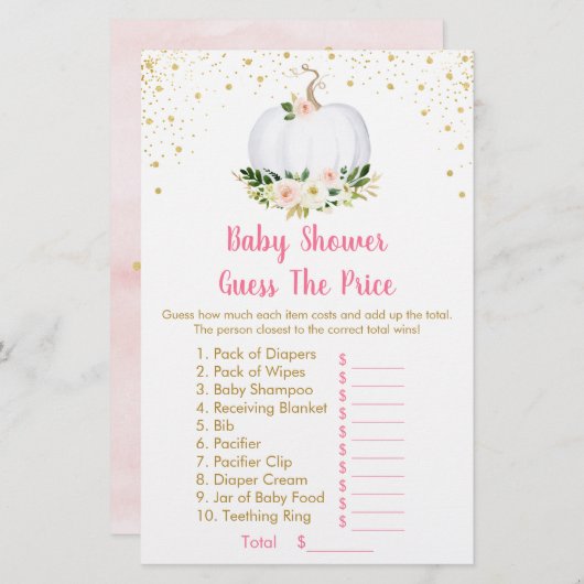 パンプキンピンク金ゴールド価格ベビーシャワーゲームを推測 (正面/裏面)