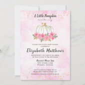 パンプキンピンク金ゴールド秋ガールベビーシャワー 招待状 (正面)