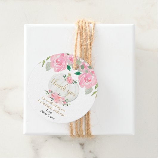 パンプキンピンク金ゴールド秋フローラ女の子誕生日 フェイバータグ (インサイチュ)