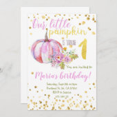 パンプキンピンク金ゴールド紙吹雪ガール誕生日 招待状 (正面/裏面)