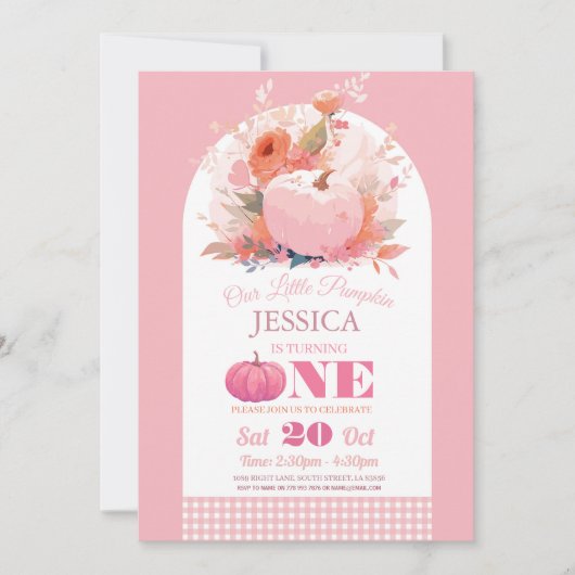 パンプキンピンク1stワン誕生日ガールズオータム秋 招待状 (正面)