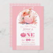 パンプキンピンク1stワン誕生日ガールズオータム秋 招待状 (正面/裏面)