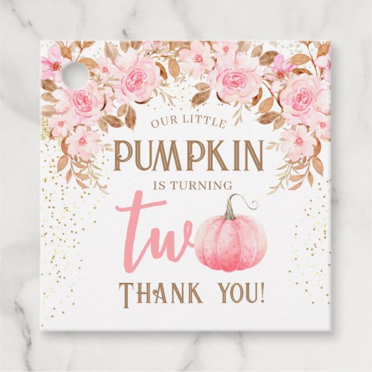 パンプキンピンク&金ゴールドガールフローラ秋2nd誕生日 フェイバータグ (正面)