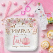 パンプキンピンク&金ゴールドガールフローラ秋2nd誕生日 ペーパープレート (パーティー)