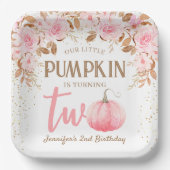 パンプキンピンク&金ゴールドガールフローラ秋2nd誕生日 ペーパープレート (正面)