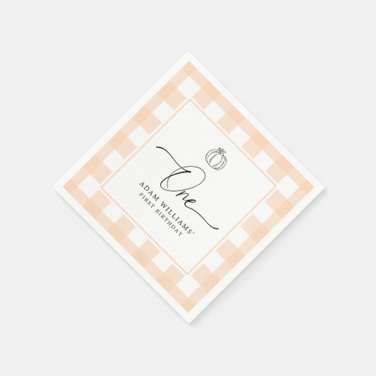 パンプキンピーチギンガムファースト誕生日紙ナプキン スタンダードカクテルナプキン (角)