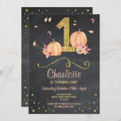 パンプキンファーストワン誕生日秋チョーク招待状 招待状 (正面/裏面)