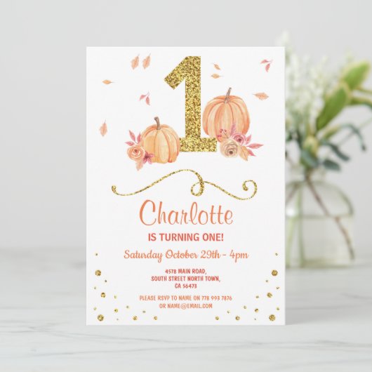 パンプキンファーストワン誕生日秋パーティー招待状 招待状 (スタンド正面)