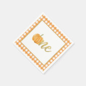 パンプキンファースト誕生日ナプキンボーイオレンジプレイド スタンダードカクテルナプキン (角)