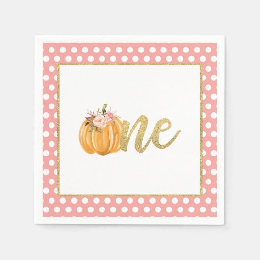 パンプキンファースト誕生日ナプキン – ガールピンクドット スタンダードカクテルナプキン (正面)