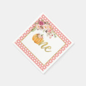 パンプキンファースト誕生日ナプキン – フローラピンクドット スタンダードカクテルナプキン (角)