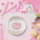 パンプキンファースト誕生日ピンクと金ゴールド紙プレート ペーパープレート (パーティー)