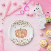 パンプキンファースト誕生日ピンクと金ゴールド紙プレート ペーパープレート (パーティー)