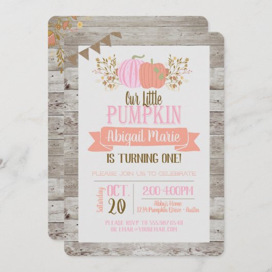 パンプキンファースト誕生日小さな女の子招待状 招待状 (正面/裏面)