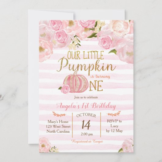 パンプキンファースト誕生日招待状ガール 招待状 (正面)