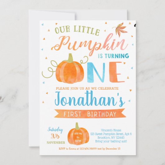パンプキンファースト誕生日招待状ズフォーボーイ1st 招待状 (正面)