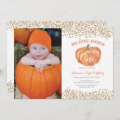 パンプキンファースト誕生日招待状ピンクアンド金ゴールド 招待状 (正面/裏面)