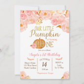 パンプキンファースト誕生日招待状ピンクピーチ 招待状 (正面)