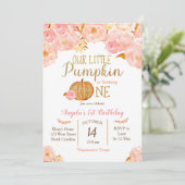 パンプキンファースト誕生日招待状ピンクピーチ 招待状 (スタンド正面)