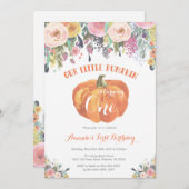 パンプキンファースト誕生日招待状ピンクフローラ 招待状 (正面/裏面)
