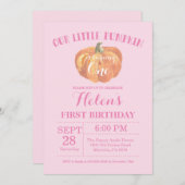 パンプキンファースト誕生日招待状ピンク 招待状 (正面/裏面)