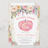 パンプキンファースト誕生日招待状フローラ金ゴールド 招待状 (正面/裏面)